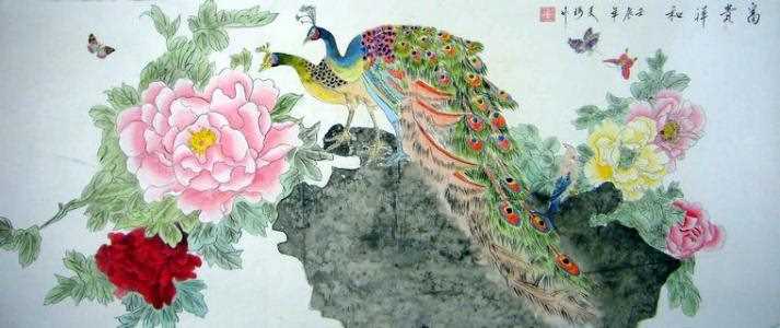 中国画中孔雀和牡丹配画的寓意
